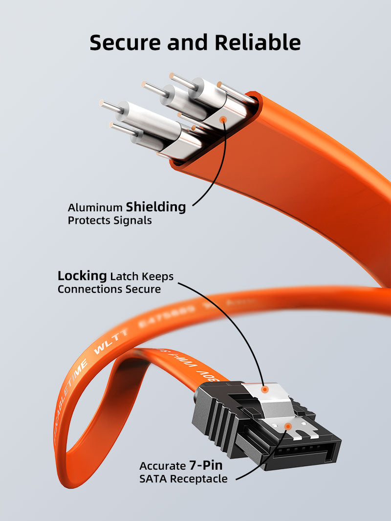 CABLETIME CAS1E locking latch and gold-plated SATA connector