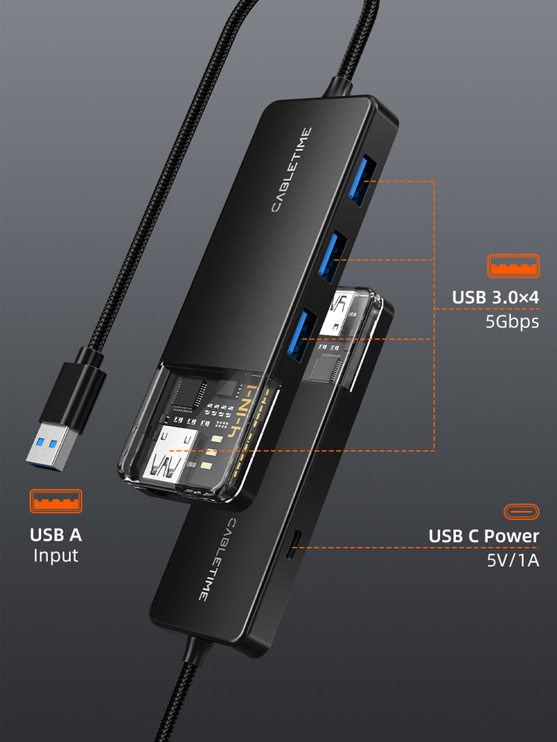 CABLETIME usb 3.0 superspeed 4 port hub | CB01B/CB02B
