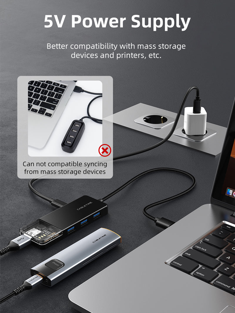 CABLETIME 4 ports usb 3.0 high speed hub with 5v power supply | CB01B/CB02B