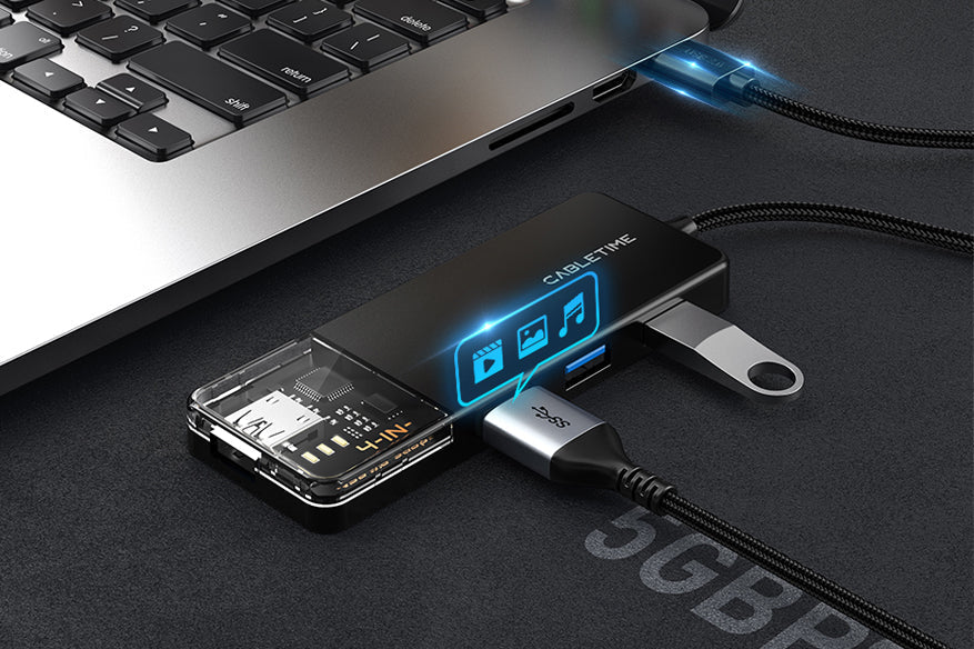 CABLETIME Superspeed 5Gbps Transmission 4 port USB A hub | CB01B/CB02B