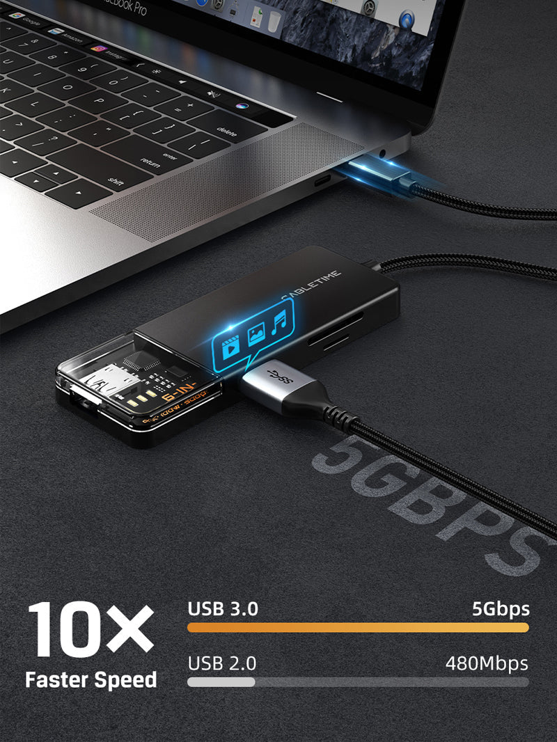 CABLETIME 6 In 1 USB Type C Multiport Hub with 4K HDMI 100W Power Delivery | CB04B