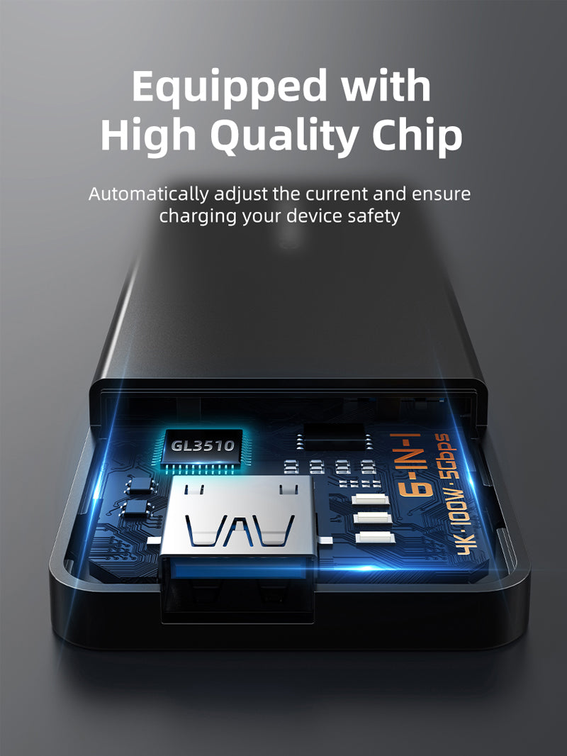 CABLETIME 6 In 1 USB Type C Multiport Hub with 4K HDMI 100W Power Delivery | CB04B