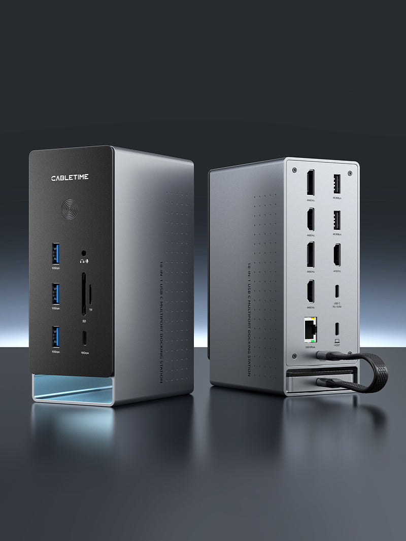 CABLETIME 18-IN-1 8K DisplayLink Dock Triple Monitor for Mac/Windows | CB18D