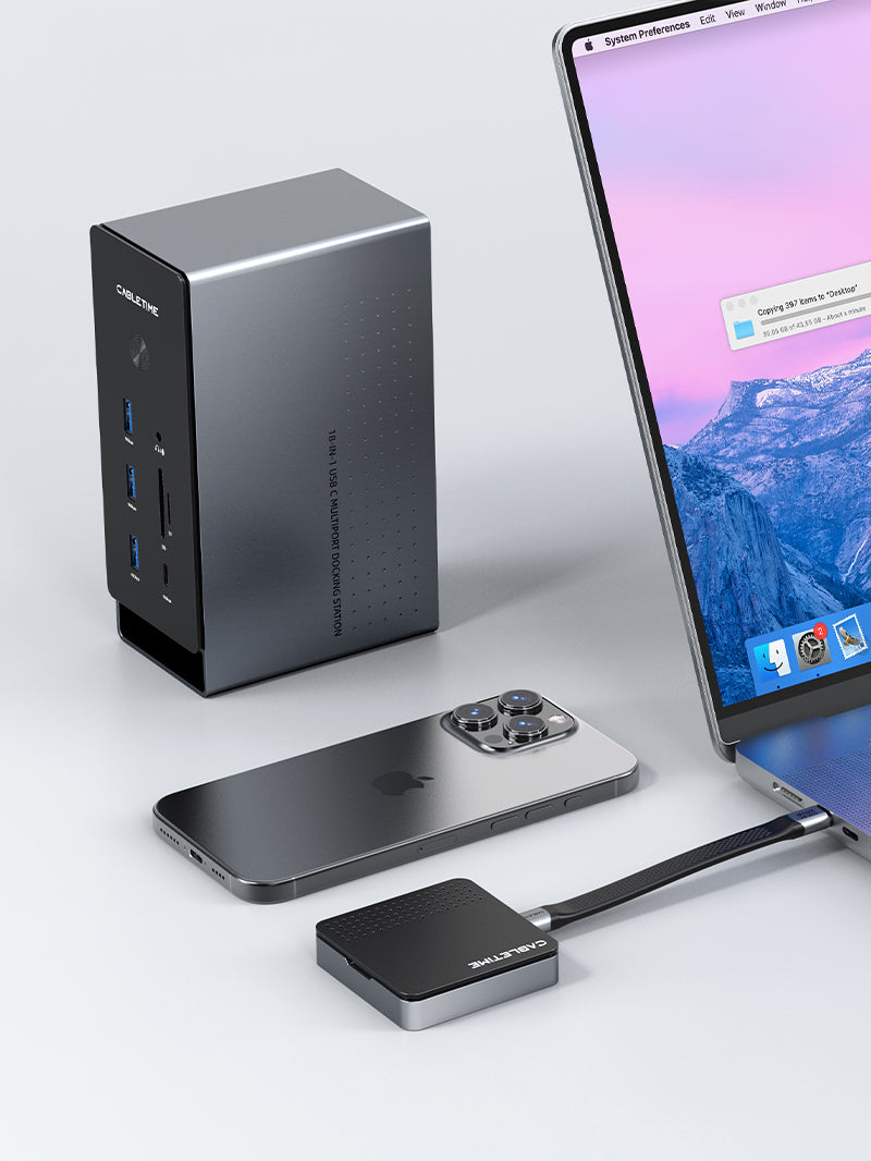 CABLETIME 18-IN-1 8K DisplayLink Dock Triple Monitor for Mac/Windows | CB18D