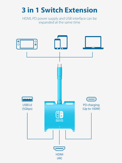 CABLETIME Switch Dock for Nintendo Switch OLED 3 IN 1 USB C Hub include HDMI, PD power supply and USB interface | CB40R/CB40U