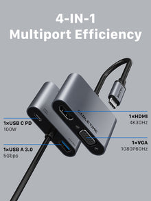 CABLETIME USB Type C to HDMI VGA Adapter 4 IN 1 Hub with Power Delivery | CB41G