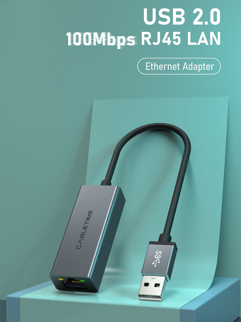 CABLETIME USB 2.0 to Rj45 Ethernet Adapter Max 100Mbps | CB52G