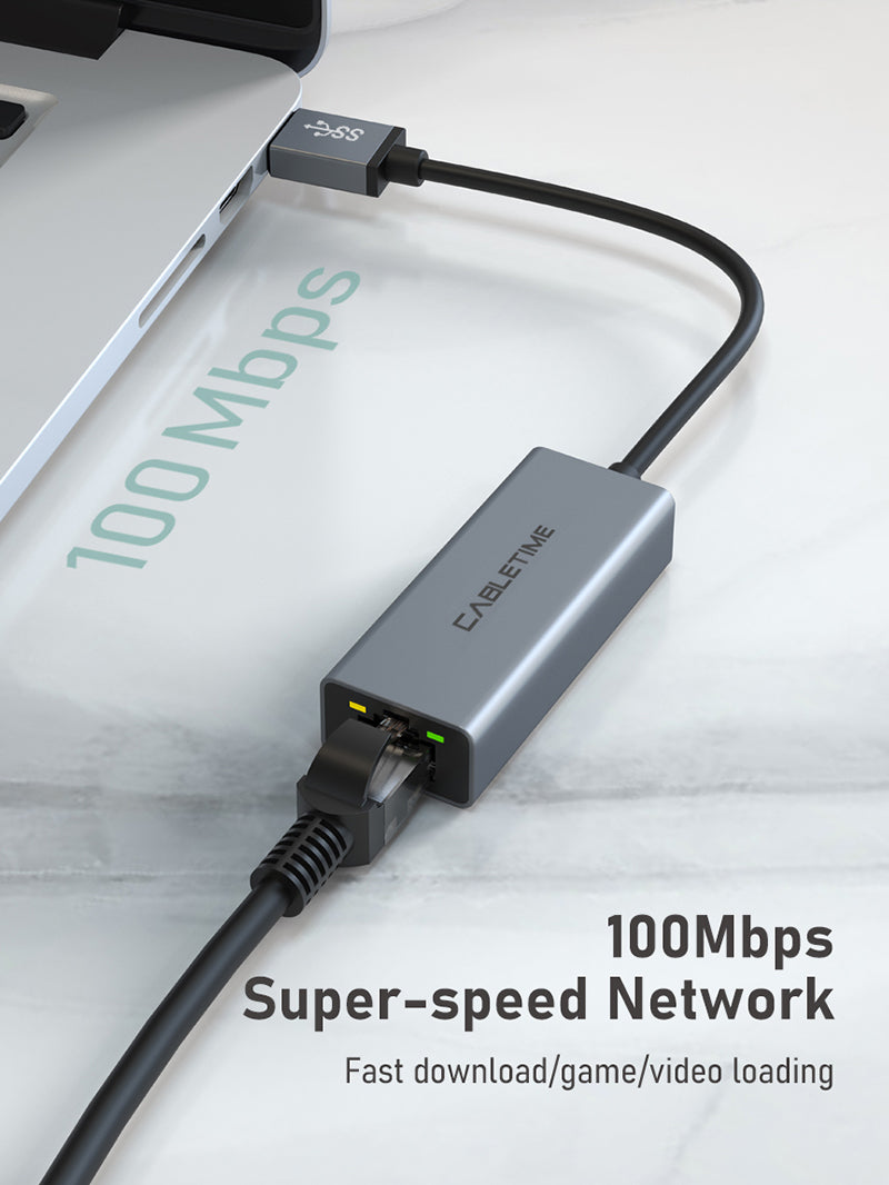 CABLETIME USB 2.0 to Rj45 Ethernet Adapter Max 100Mbps | CB52G