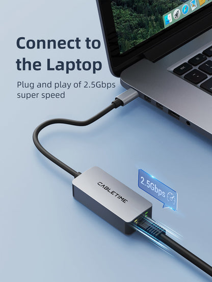 CABLETIME USB 3.1 Type C to 2.5G Rj45 Ethernet Lan Adapter for MacBook Pro/Air, iPad Pro,Dell XPS, Surface Laptop, Mac | CB57G