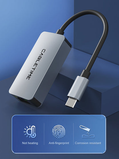 CABLETIME USB 3.1 Type C to 2.5G Rj45 Ethernet Lan Adapter for MacBook Pro/Air, iPad Pro,Dell XPS, Surface Laptop, Mac | CB57G