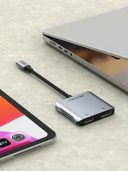 CABLETIME 8K USB C To HDMI DP Adapter Dual 4K | CB71G