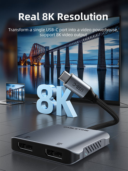 CABLETIME 8K 4 IN 1 USB C to Dual DP Adapter Hub for Dell XPS 13 15,Lenovo ,Sumsung Chromebook - CABLETIME | CB72G