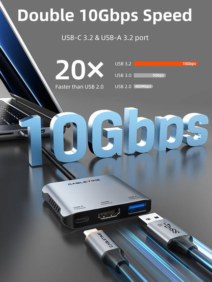 CABLETIME 10Gbps 5 IN 1 USB C Hub with HDMI 4K 60Hz 140w Power Delivery | CB75G