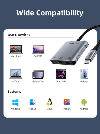 CABLETIME 10Gbps 5 IN 1 USB C Hub with HDMI 4K 60Hz 140w Power Delivery | CB75G