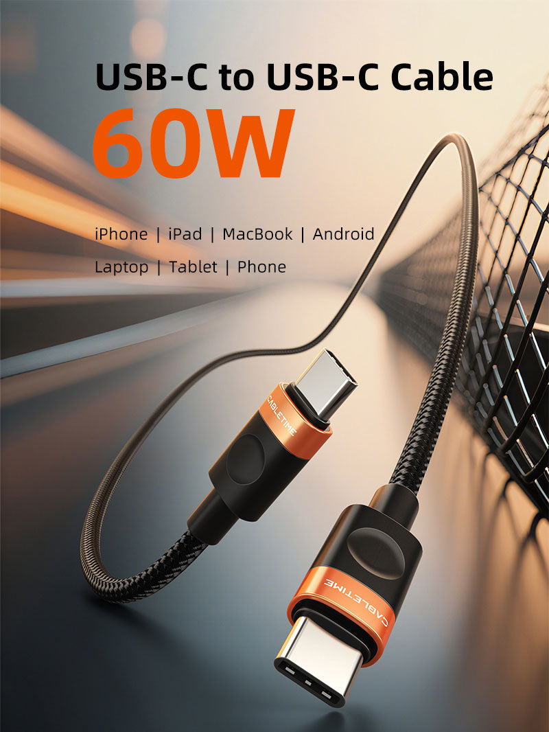 Official CABLETIME 60W USB-C braided cable CT-CM60-AOB1