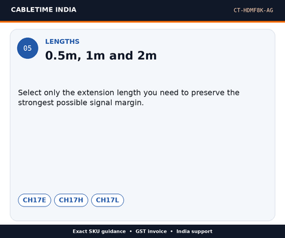 CABLETIME CT-HDMF8K-AG — Lengths — 0.5m, 1m and 2m
