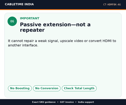 CABLETIME CT-HDMF8K-AG — Important — Passive extension—not a repeater