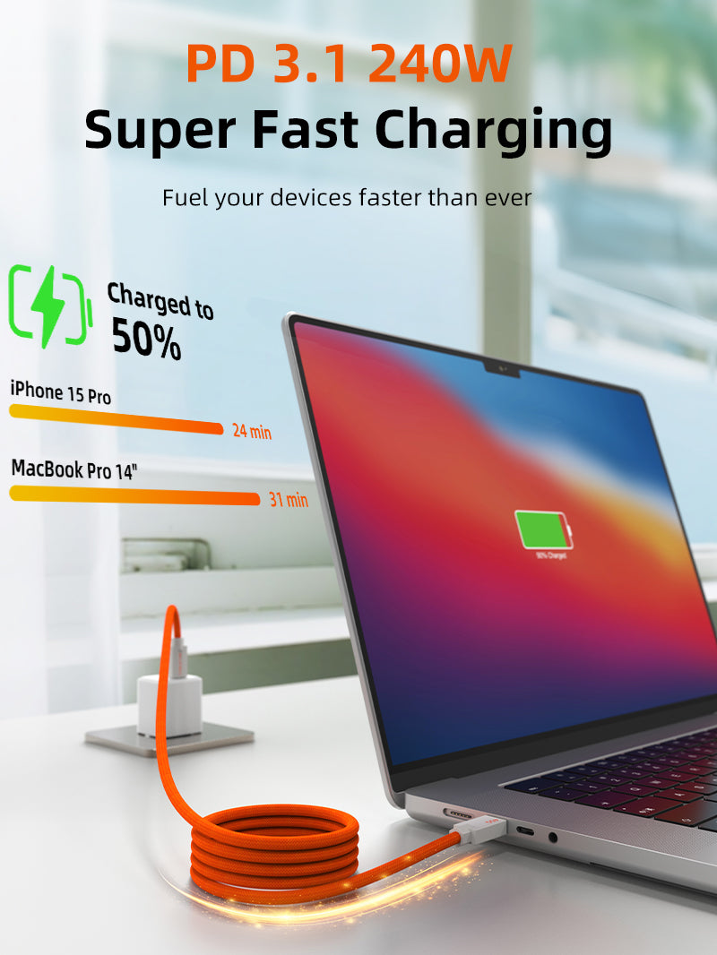 CABLETIME Magnetic-Coil USB4 Cable, 40Gbps, 240W, 8K@60Hz – product view 5 | CU4WH/CU4BH