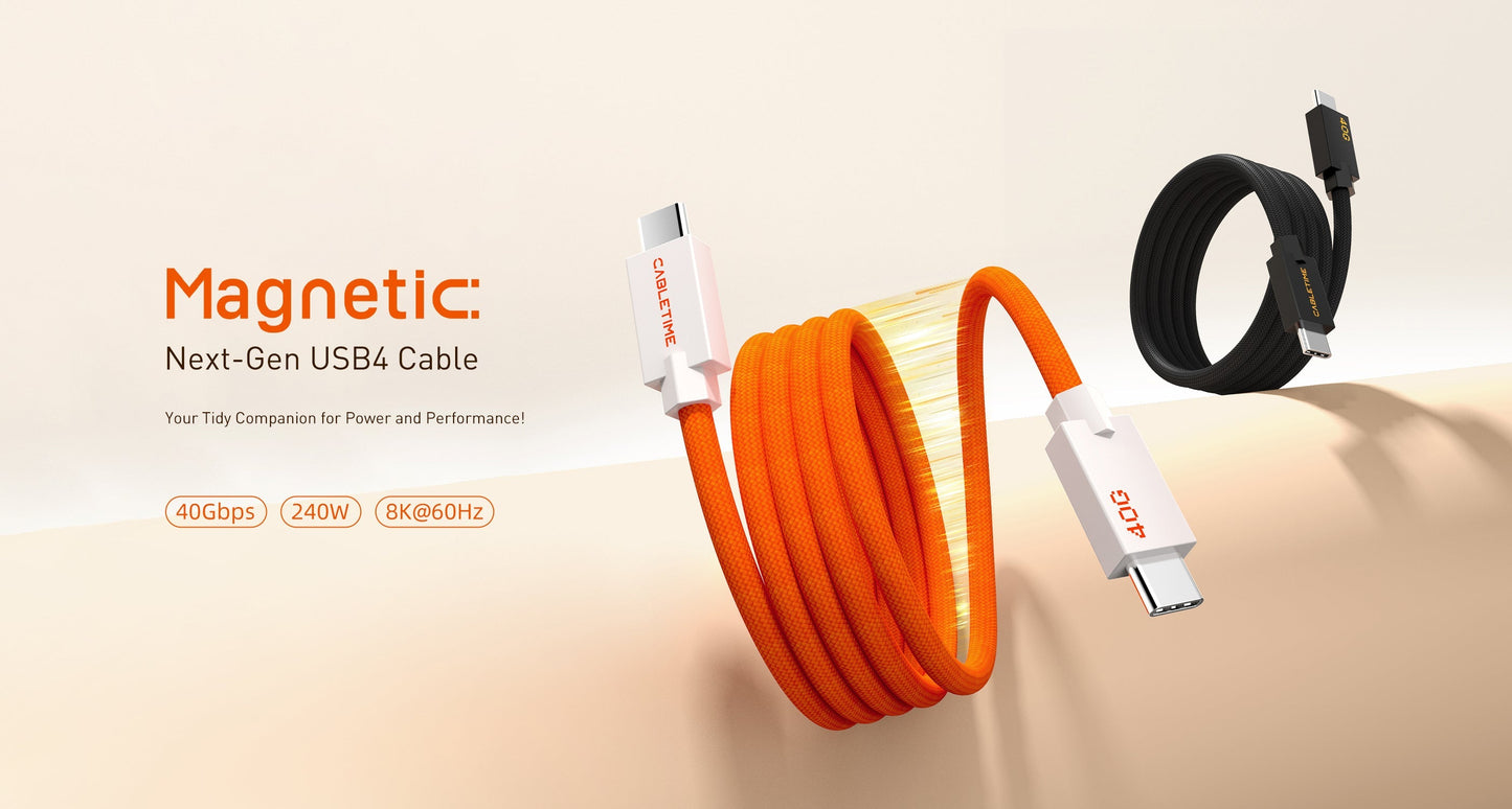 CABLETIME Magnetic-Coil USB4 Cable, 40Gbps, 240W, 8K@60Hz – feature detail 10 | CU4WH/CU4BH