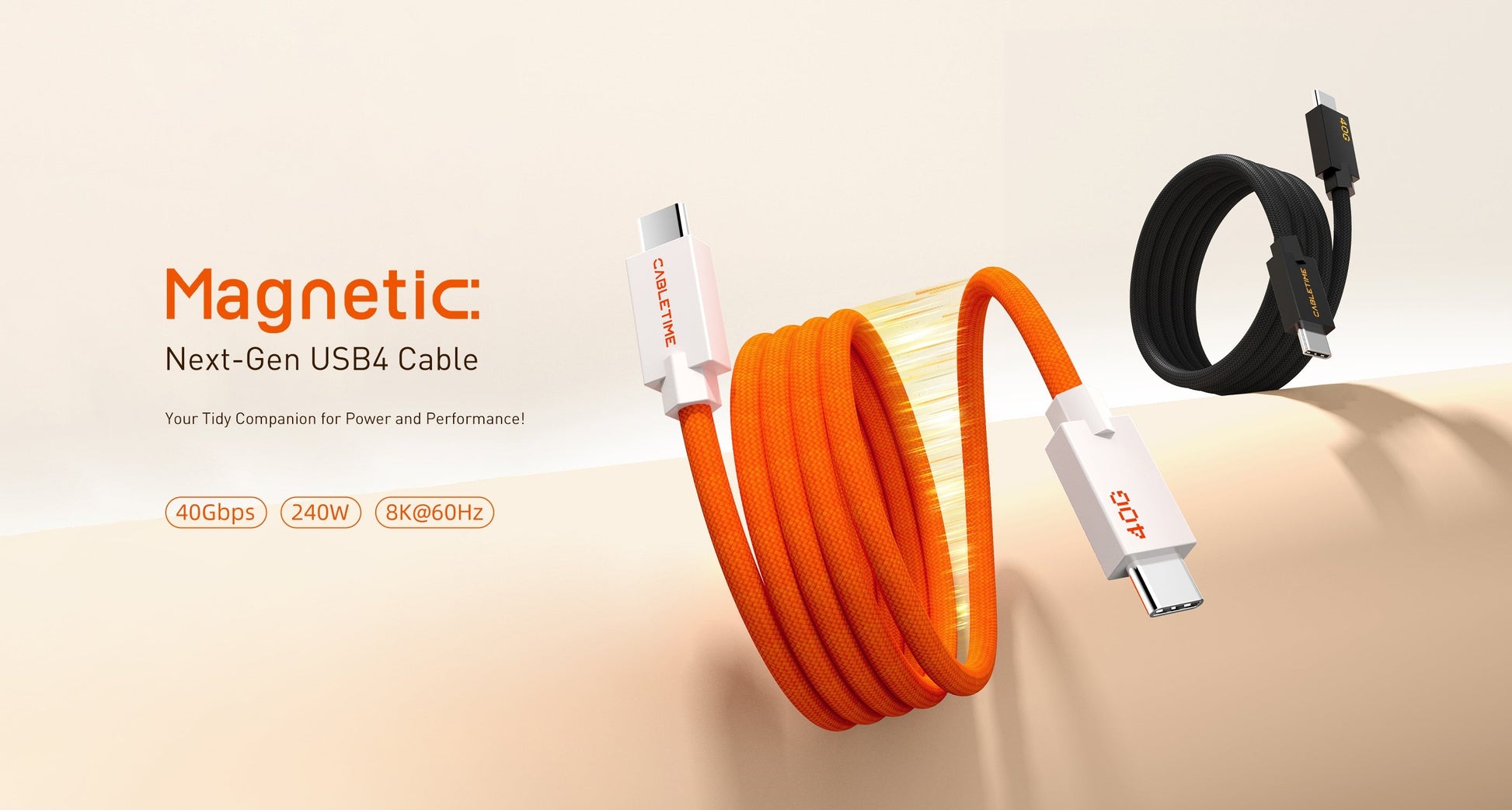 CABLETIME Magnetic-Coil USB4 Cable, 40Gbps, 240W, 8K@60Hz – feature detail 10 | CU4WH/CU4BH