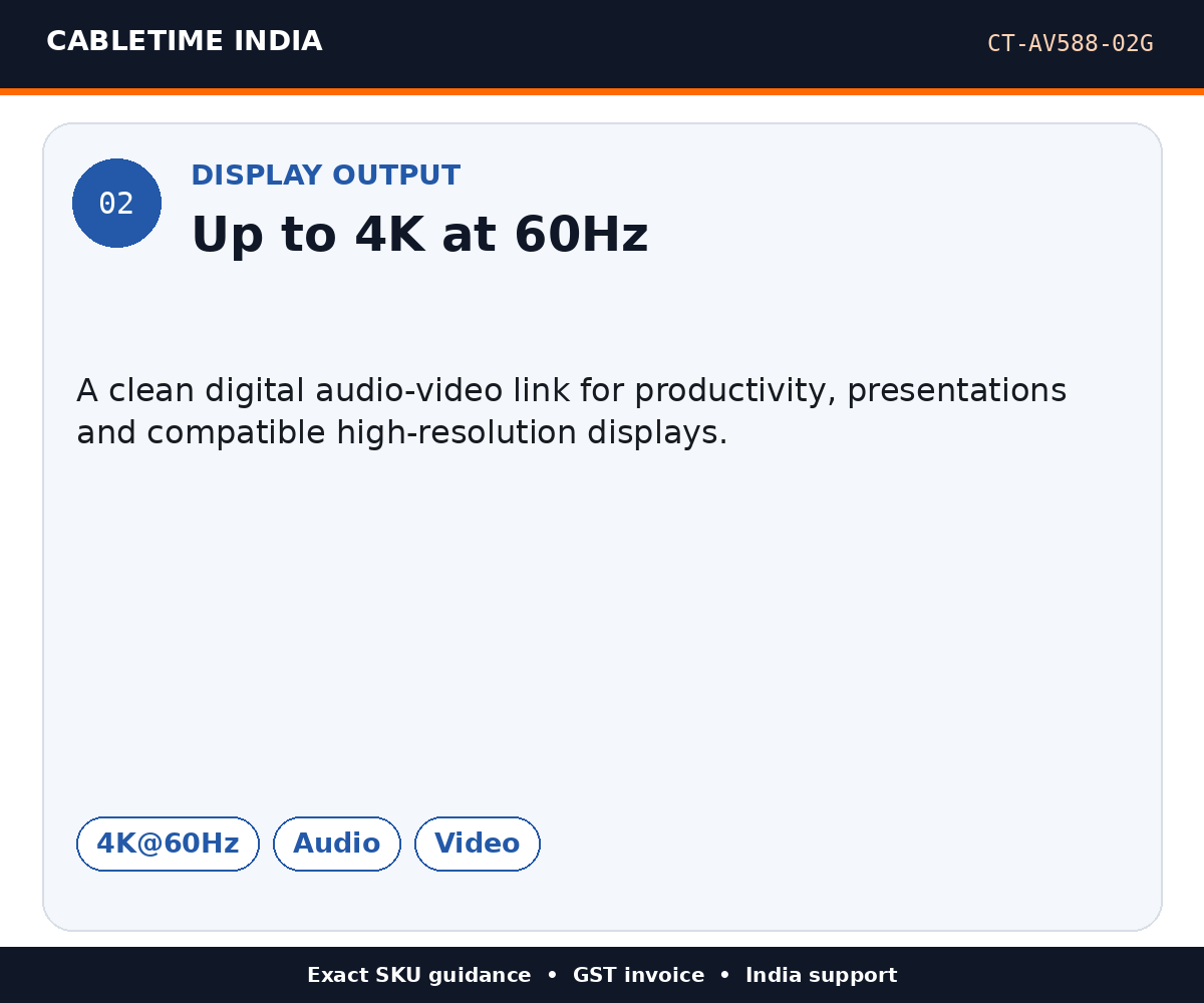 CABLETIME CT-AV588-02G — Display output — Up to 4K at 60Hz