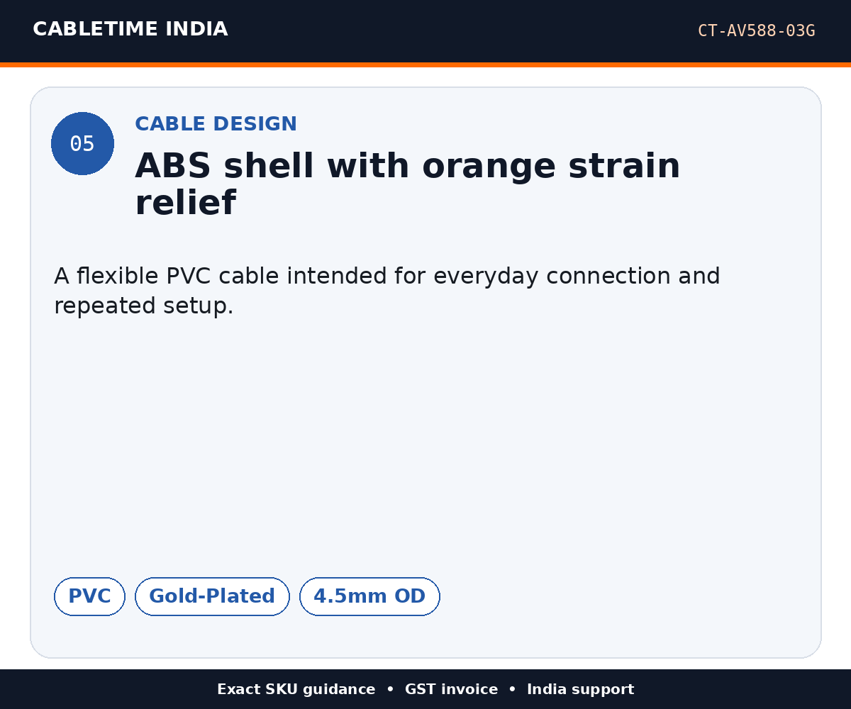CABLETIME CT-AV588-03G — Cable design — ABS shell with orange strain relief