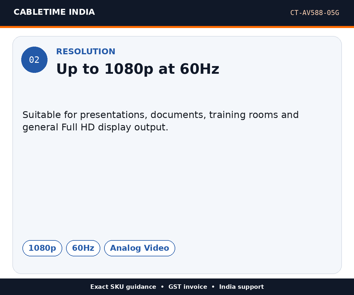 CABLETIME CT-AV588-05G — Resolution — Up to 1080p at 60Hz