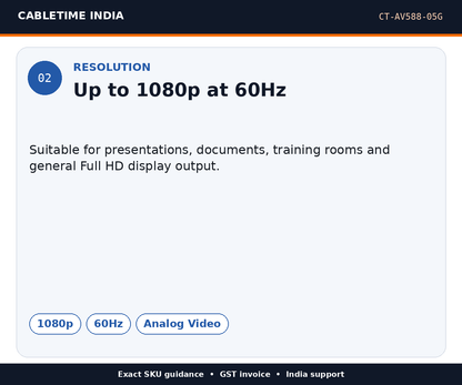 CABLETIME CT-AV588-05G — Resolution — Up to 1080p at 60Hz