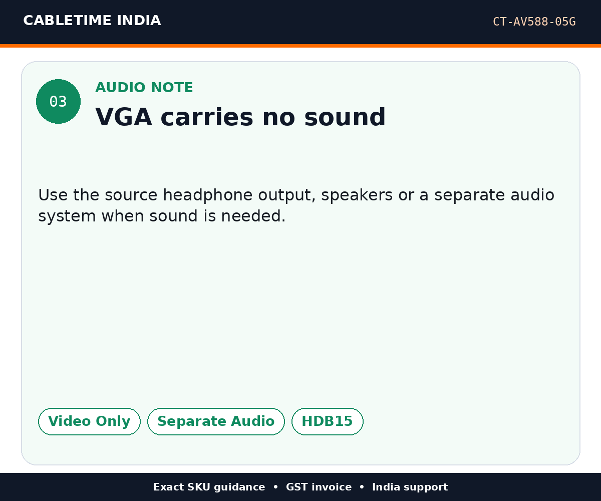 CABLETIME CT-AV588-05G — Audio note — VGA carries no sound