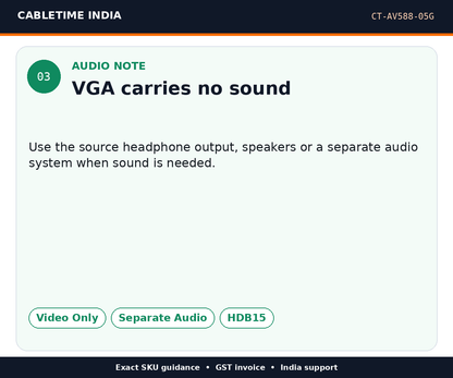 CABLETIME CT-AV588-05G — Audio note — VGA carries no sound