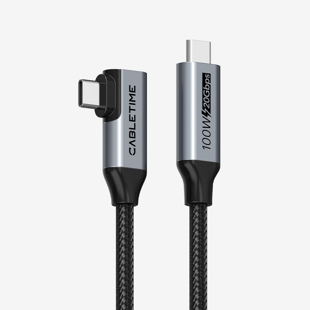CABLETIME Right-Angle USB-C to USB-C Cable, 20Gbps, 100W and 4K@60Hz – product view 1 | CU24E/CU24H/CU24L