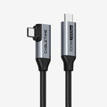 CABLETIME Right-Angle USB-C to USB-C Cable, 20Gbps, 100W and 4K@60Hz – product view 1 | CU24E/CU24H/CU24L
