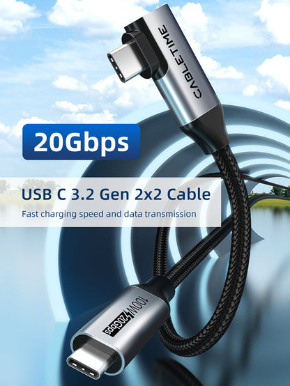 CABLETIME Right-Angle USB-C to USB-C Cable, 20Gbps, 100W and 4K@60Hz – product view 2 | CU24E/CU24H/CU24L