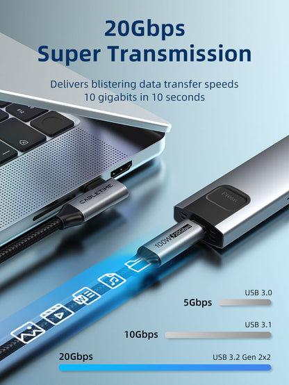 CABLETIME Right-Angle USB-C to USB-C Cable, 20Gbps, 100W and 4K@60Hz – product view 3 | CU24E/CU24H/CU24L