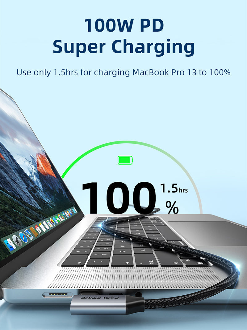 CABLETIME Right-Angle USB-C to USB-C Cable, 20Gbps, 100W and 4K@60Hz – product view 5 | CU24E/CU24H/CU24L