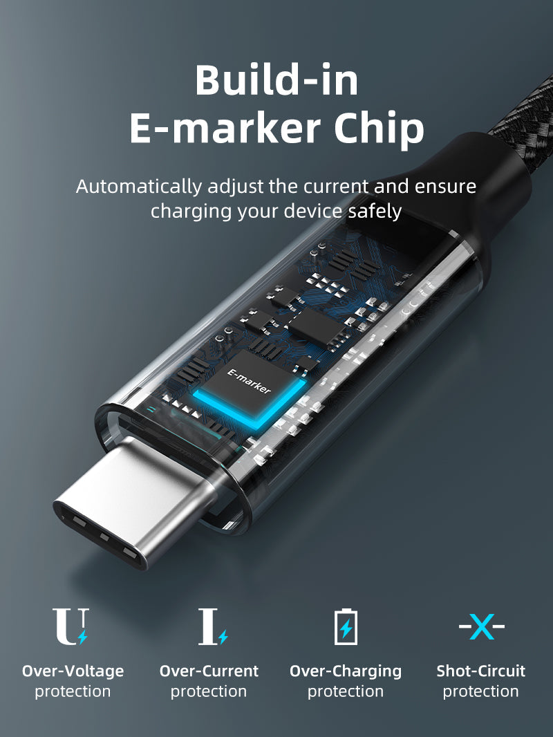 CABLETIME Right-Angle USB-C to USB-C Cable, 20Gbps, 100W and 4K@60Hz – product view 7 | CU24E/CU24H/CU24L