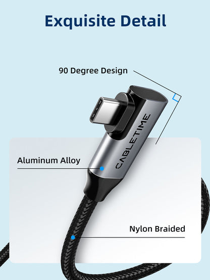 CABLETIME Right-Angle USB-C to USB-C Cable, 20Gbps, 100W and 4K@60Hz – product view 8 | CU24E/CU24H/CU24L