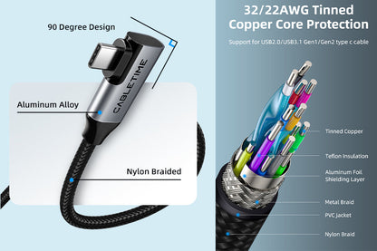 CABLETIME Right-Angle USB-C to USB-C Cable, 20Gbps, 100W and 4K@60Hz – feature detail 15 | CU24E/CU24H/CU24L