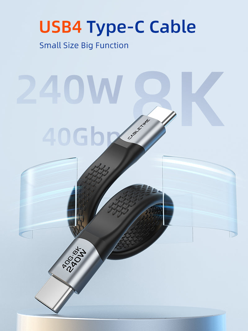 CABLETIME Short Flat USB4 Cable, 40Gbps, 240W and 8K@60Hz – product view 3 | CU45B