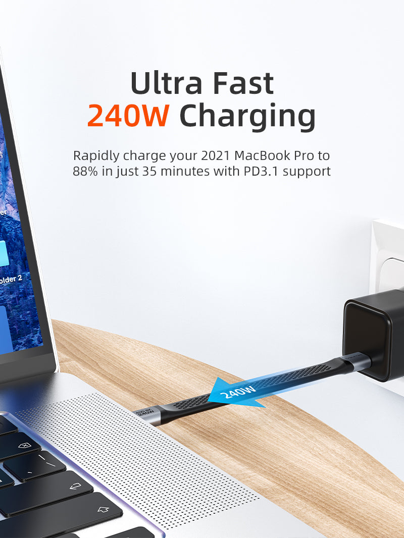 CABLETIME Short Flat USB4 Cable, 40Gbps, 240W and 8K@60Hz – product view 6 | CU45B