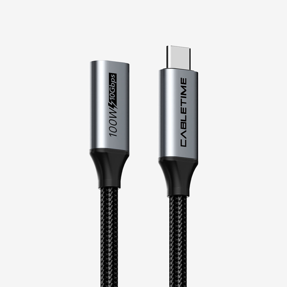 CABLETIME USB-C Male to Female Extension Cable, 10Gbps, 100W, 4K@60Hz – product image 1 | CU21E/CU21H