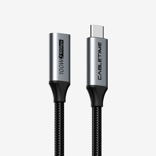 CABLETIME USB-C Male to Female Extension Cable, 10Gbps, 100W, 4K@60Hz – product image 1 | CU21E/CU21H