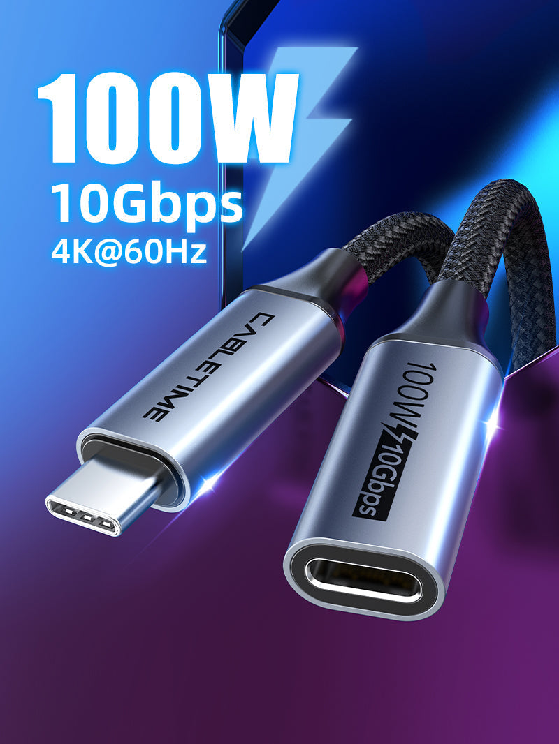 CABLETIME USB-C Male to Female Extension Cable, 10Gbps, 100W, 4K@60Hz – product image 3 | CU21E/CU21H