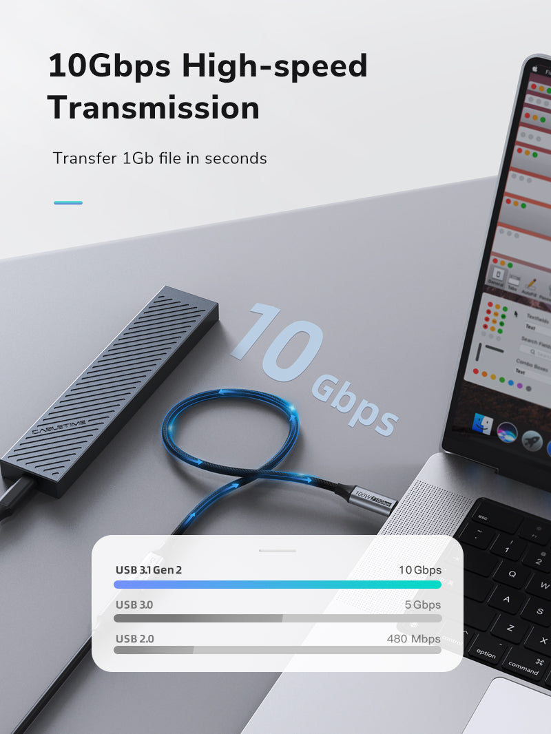 CABLETIME USB-C Male to Female Extension Cable, 10Gbps, 100W, 4K@60Hz – product image 4 | CU21E/CU21H