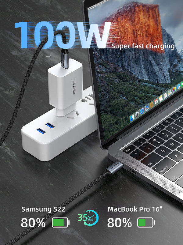 CABLETIME USB-C to USB-C Cable, 20Gbps, 100W, 4K@60Hz, Up to 5m – product view 3 | CU20E/CU20H/CU20J/CU20L/CU20N/CU20P