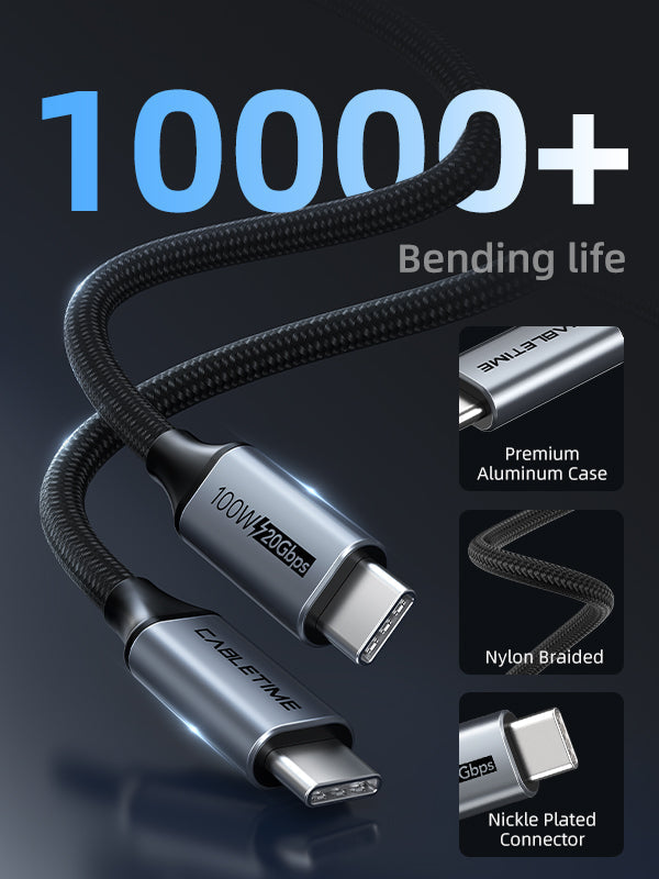 CABLETIME USB-C to USB-C Cable, 20Gbps, 100W, 4K@60Hz, Up to 5m – product view 7 | CU20E/CU20H/CU20J/CU20L/CU20N/CU20P