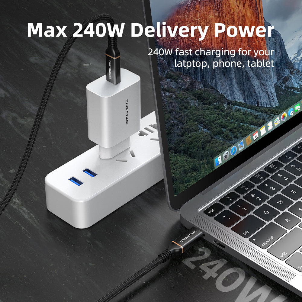 CABLETIME USB4 Cable, 40Gbps, 100W, 8K@60Hz, Braided – product view 6 | CU40E/CU40H/CU40L