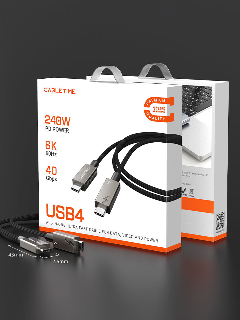 CABLETIME USB4 Cable, 40Gbps, 240W and 8K@60Hz – product view 10 | CU44E/CU44H/CU44L