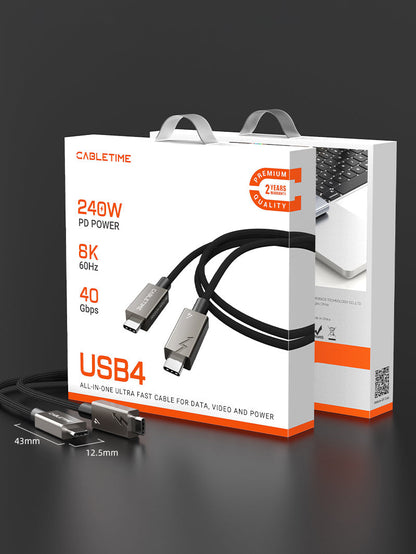 CABLETIME USB4 Cable, 40Gbps, 240W and 8K@60Hz – product view 10 | CU44E/CU44H/CU44L