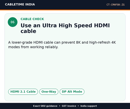 CABLETIME CT-CMHF8K-ZG — Cable check — Use an Ultra High Speed HDMI cable